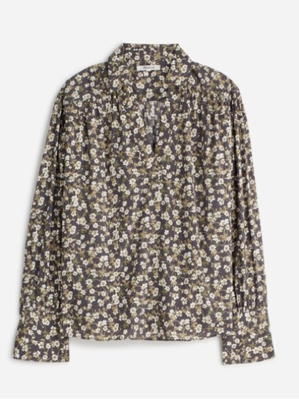 Madewell Easy Long Sleeve Popover ShirtbFloral‎ Button- Front Blouse Cream